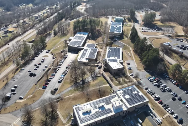 Solar panels on top of six MECC buildings.