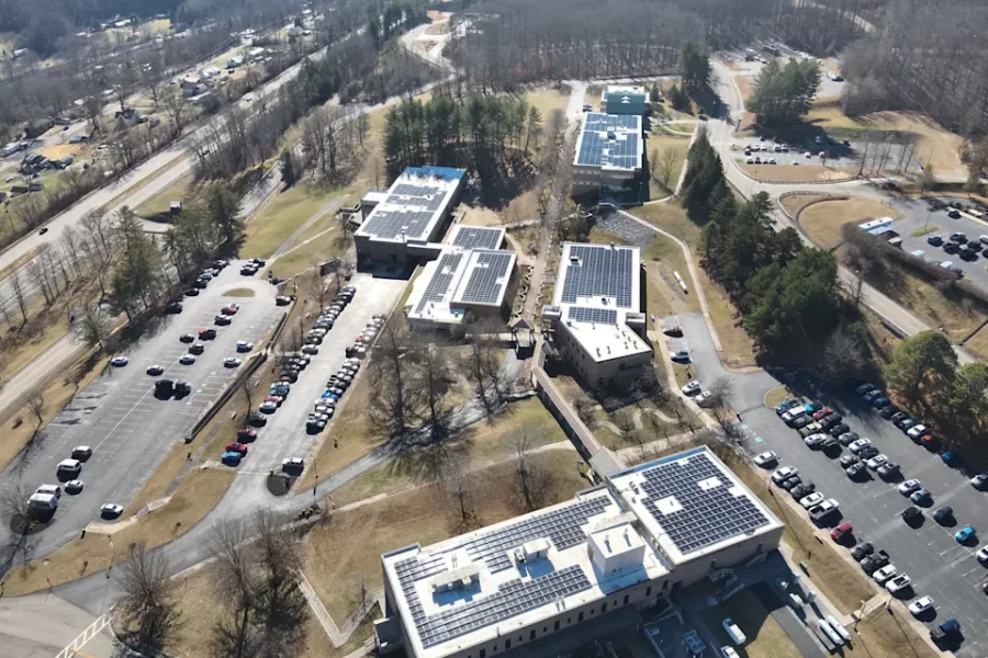 Solar panels on top of six MECC buildings.